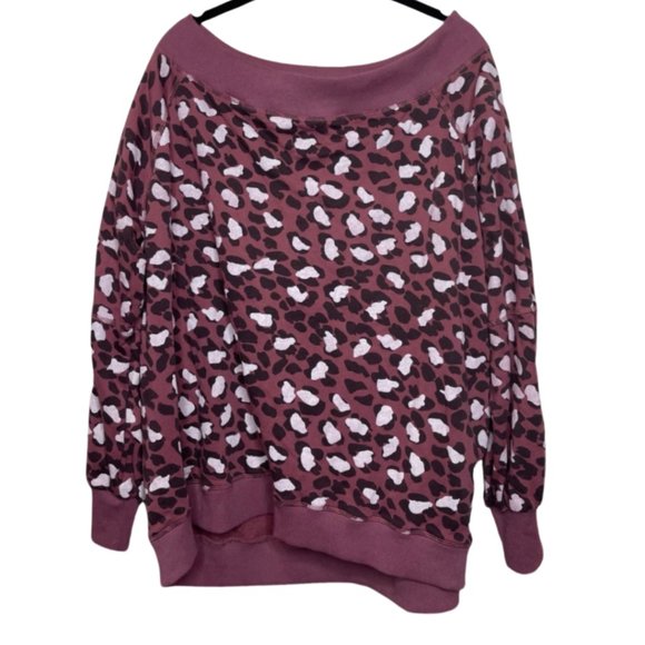 EASEL | Mauve Off The Shoulder Leopard Print Long Sleeve Sweatshirt | Size L - Picture 2 of 11